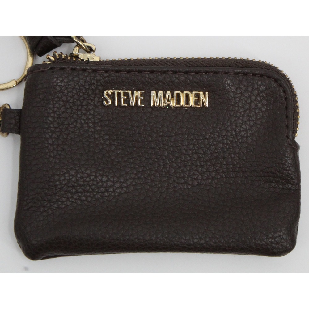 Steve Madden Brown Pebbled Faux Leather Coin Purse Keychain Wallet Gold Tone - Picture 3 of 3